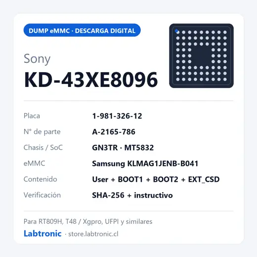 Dump eMMC Sony KD-43XE8096 placa 1-981-326-12 (A-2165-786) completo con BOOT1, BOOT2 y EXT_CSD