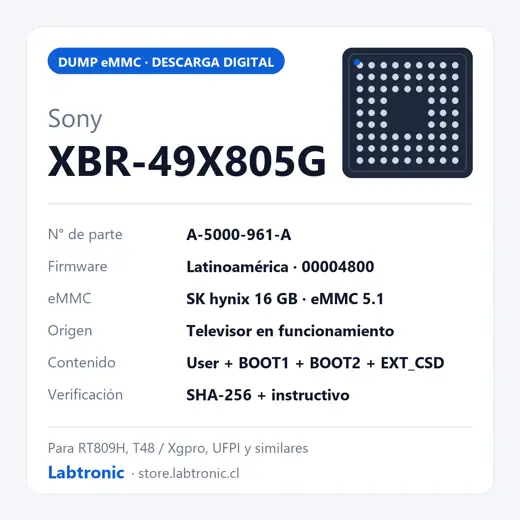 Dump eMMC Sony XBR-49X805G placa A-5000-961-A completo con BOOT1, BOOT2 y EXT_CSD